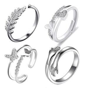 Fashion Frill Delicate Hug Silver Ring For Women I AM Enough Love Adjustable Finger Rings For Women Girls Love Gifts Women's Jewellery Rings Combo